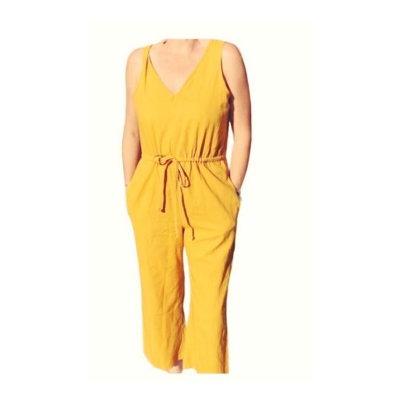 Anthro DREW Linen Blend Mustard Jumpsuit Small - Picture 1 of 7